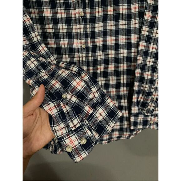 Goodfellow & Co Blue Red Flannel Button Up Top Size Large - Picture 3 of 6
